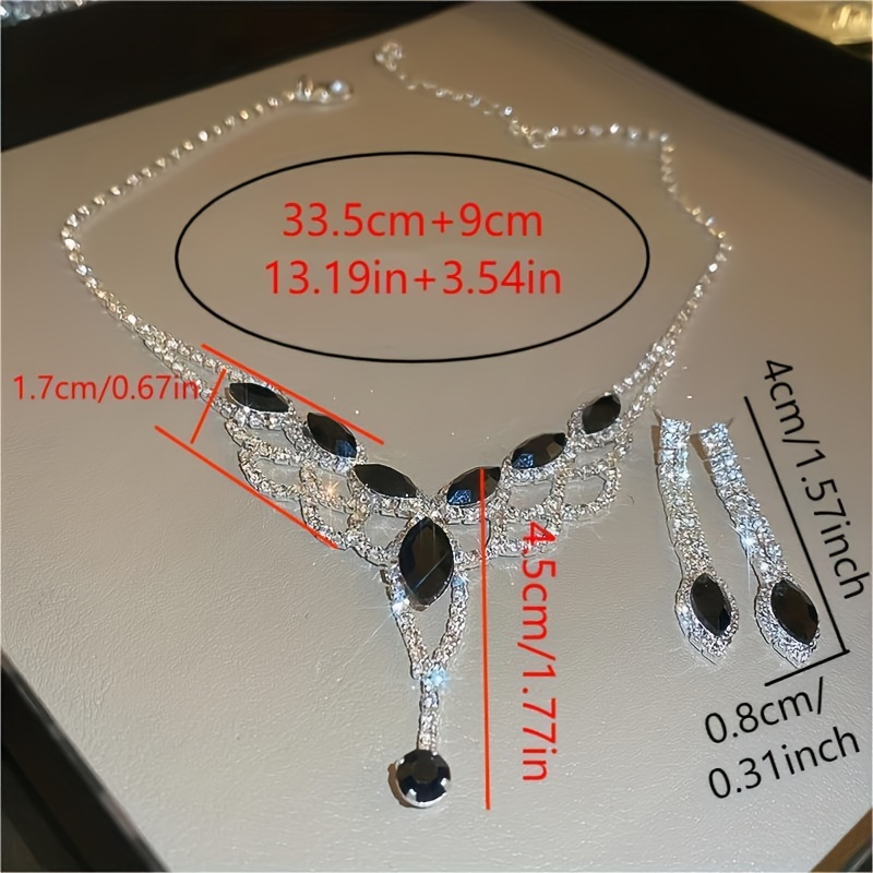 V-Shaped Tassel Earrings & Necklace Set with Rhinestone Accents